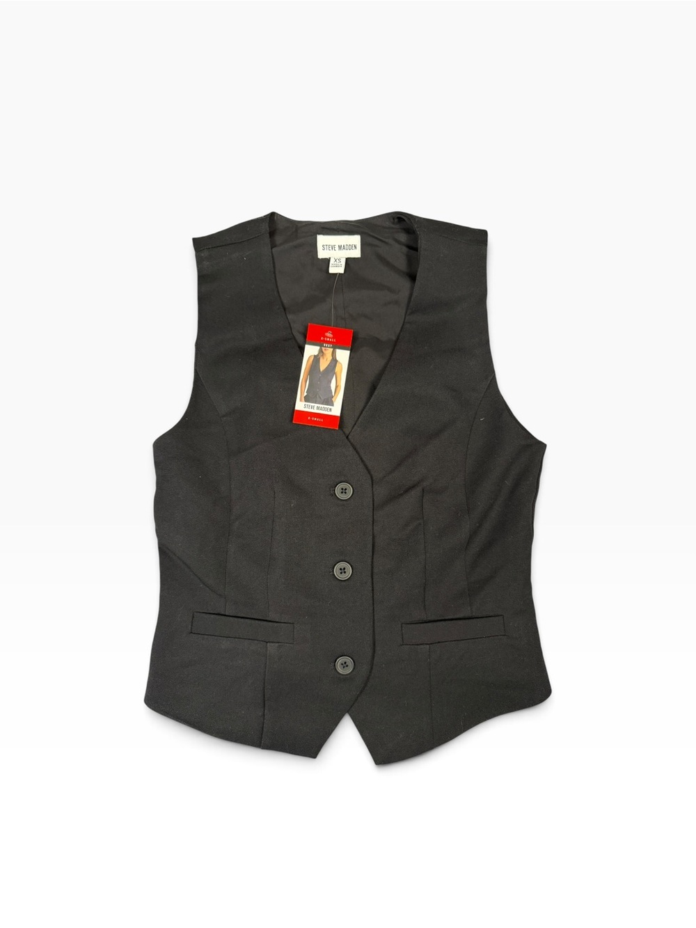 Steve Madden Black Button-Up V-Neck Women’s Vest